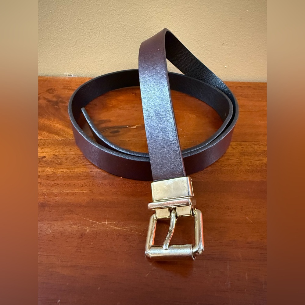 Massimo Dutti Women’s Brown & Black Leather Belt with gold  Buckle